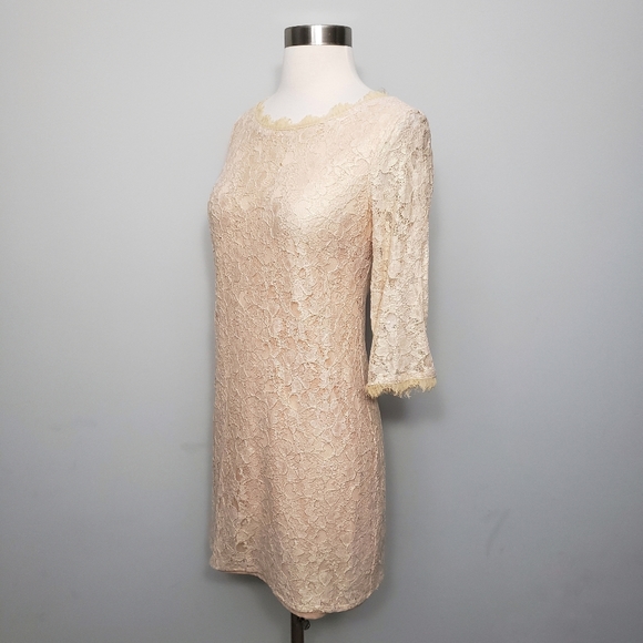 Lush Small Cream Eyelash Lace Three Quarter Sleeve Shift Dress - Picture 4 of 9